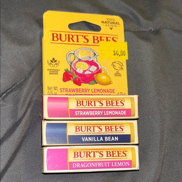 Burt's Bees Lip Balm Set - Strawberry Lemonade, Vanilla Bean, Dragonfruit Lemon - Picture 1 of 1